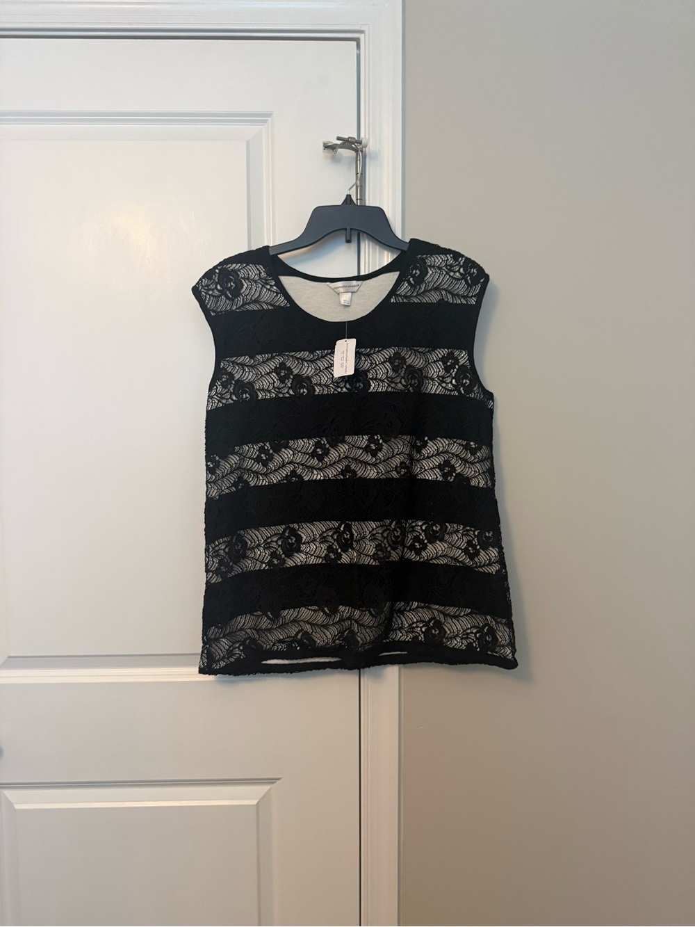 Christopher & Banks Black Lace Striped Sleeveless Blouse